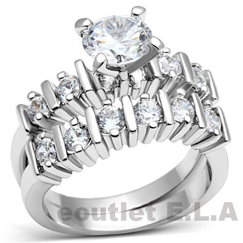 2.25CT CZ SOLITAIRE CHANNEL WEDDING RING SET-size 5/6